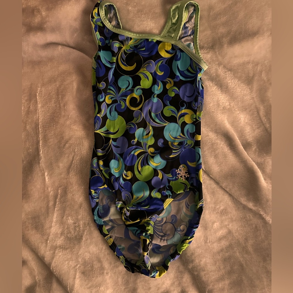 Green and Blue swirl unique design Gymnastics women's leotard